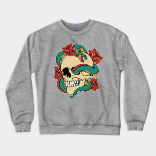 skull with snake and rose illustration Crewneck Sweatshirt